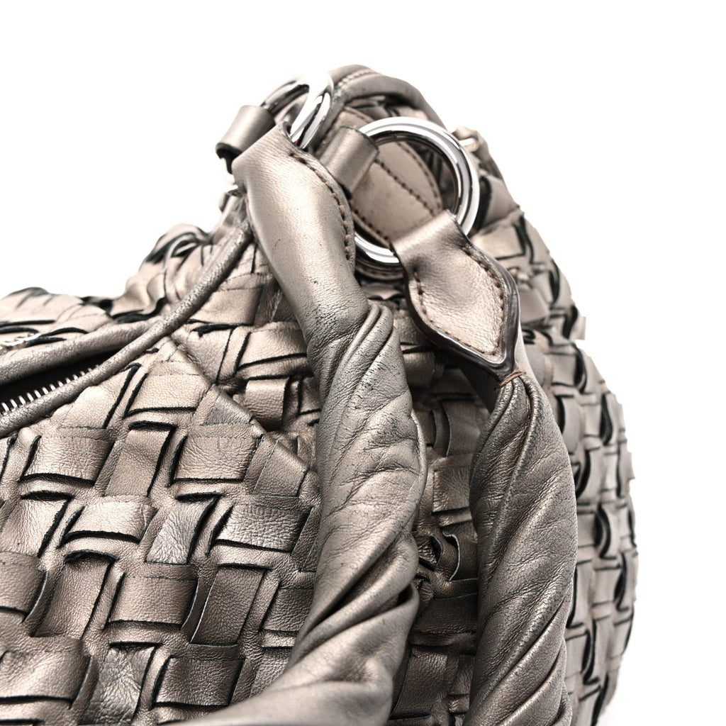 Metallic Nappa Woven Hobo Bronze
