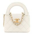 Shiny Aged Calfskin Quilted Mini Nano Kelly Shopper White