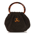 Suede Calfskin Plexiglass Tortoise Shell Quilted Mini Pouch Brown