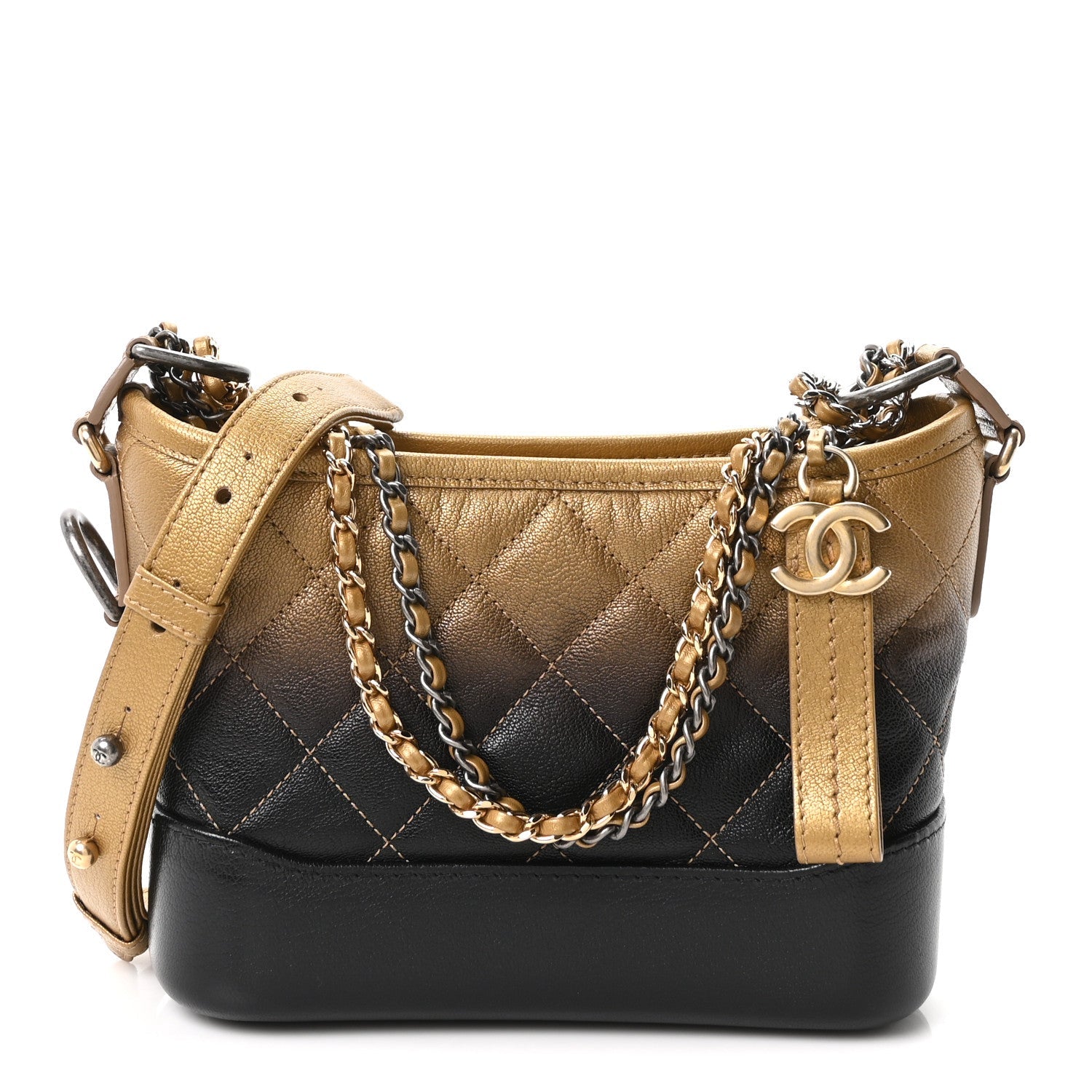 Metallic Goatskin Quilted Small Gabrielle Hobo Gold Black