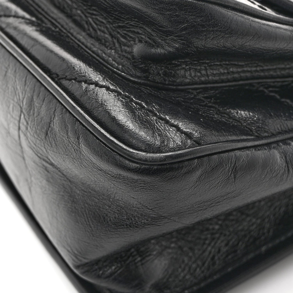 Crinkled Calfskin Matelasse Monogram Medium Niki Chain Satchel Black