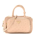 Re-Nylon Ostrich Bauletto Bag Cammeo