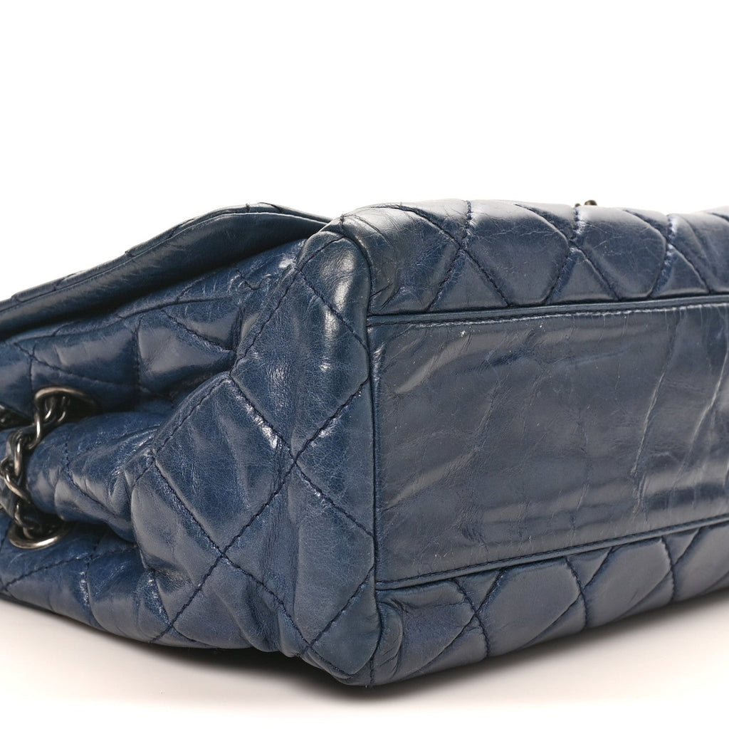 Glazed Calfskin Quilted Large Coco Soft Flap Navy