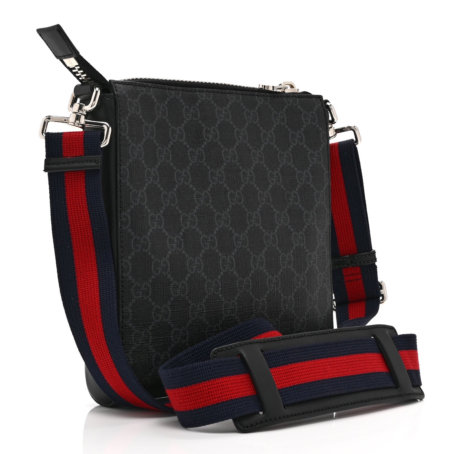 GG Supreme Monogram Web Small Flat Messenger Bag Black Grey