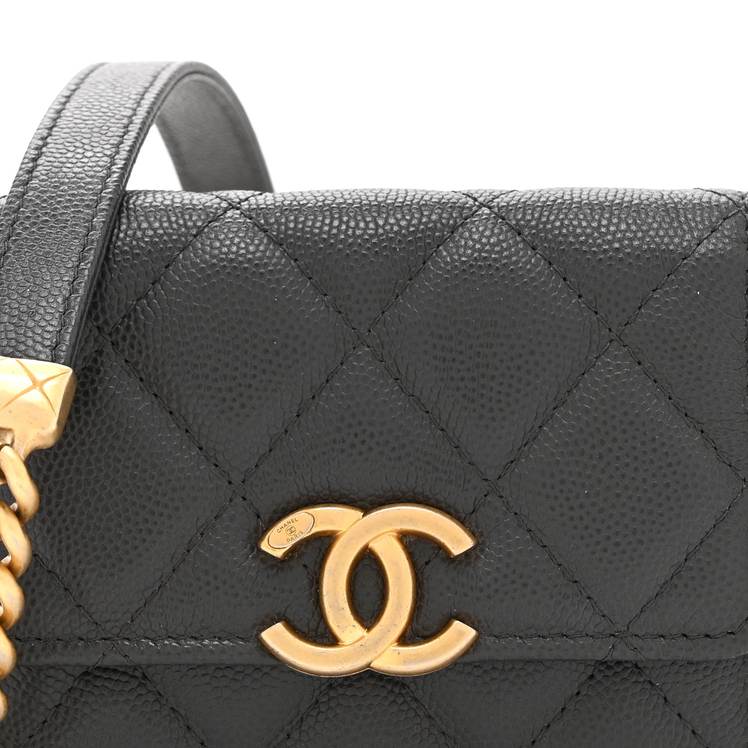 Caviar Quilted Bracelet On Chain Clutch Grey