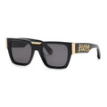 Philipp Plein Sunglasses Rectangle Full Rim, Shiny Black Frame and Grey Lens SPP095M0700