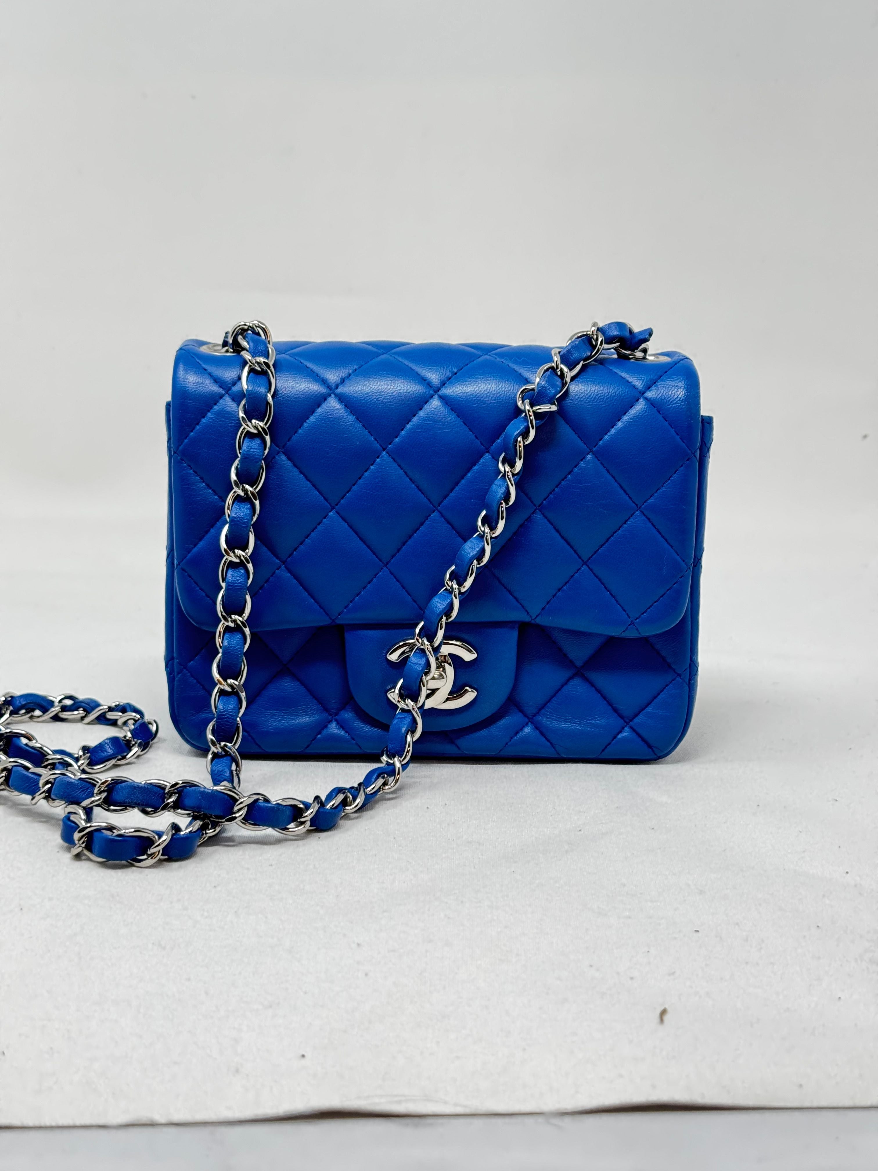CHANEL Lambskin Quilted Mini Square Flap Blue B21-55