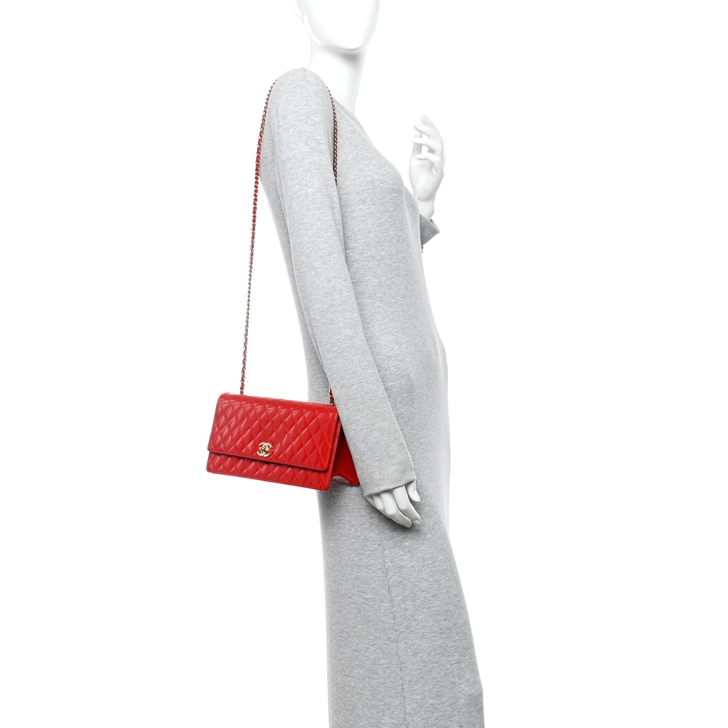 Glazed Calfskin Quilted East West Flap Red