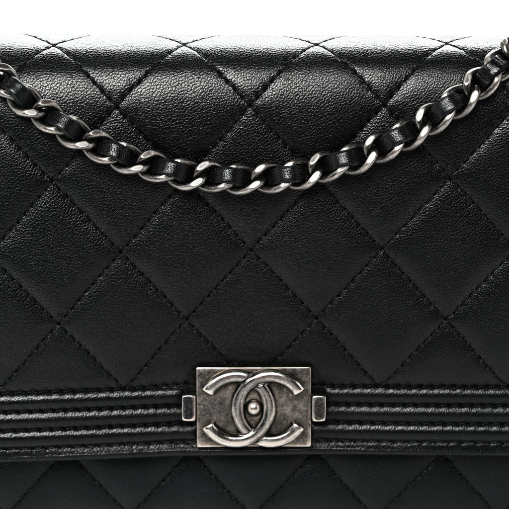 Lambskin Quilted Boy Wallet On Chain WOC Black