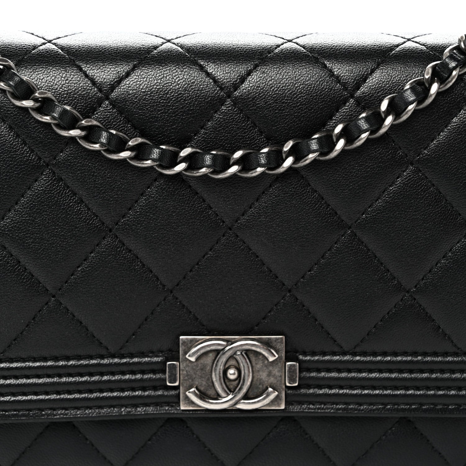 Lambskin Quilted Boy Wallet On Chain WOC Black