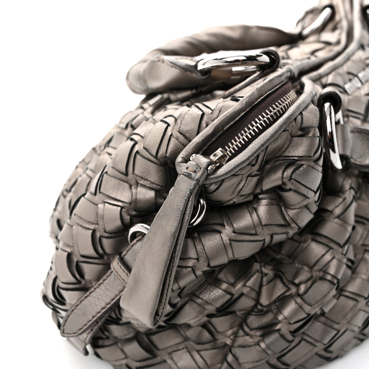 Metallic Nappa Woven Hobo Bronze