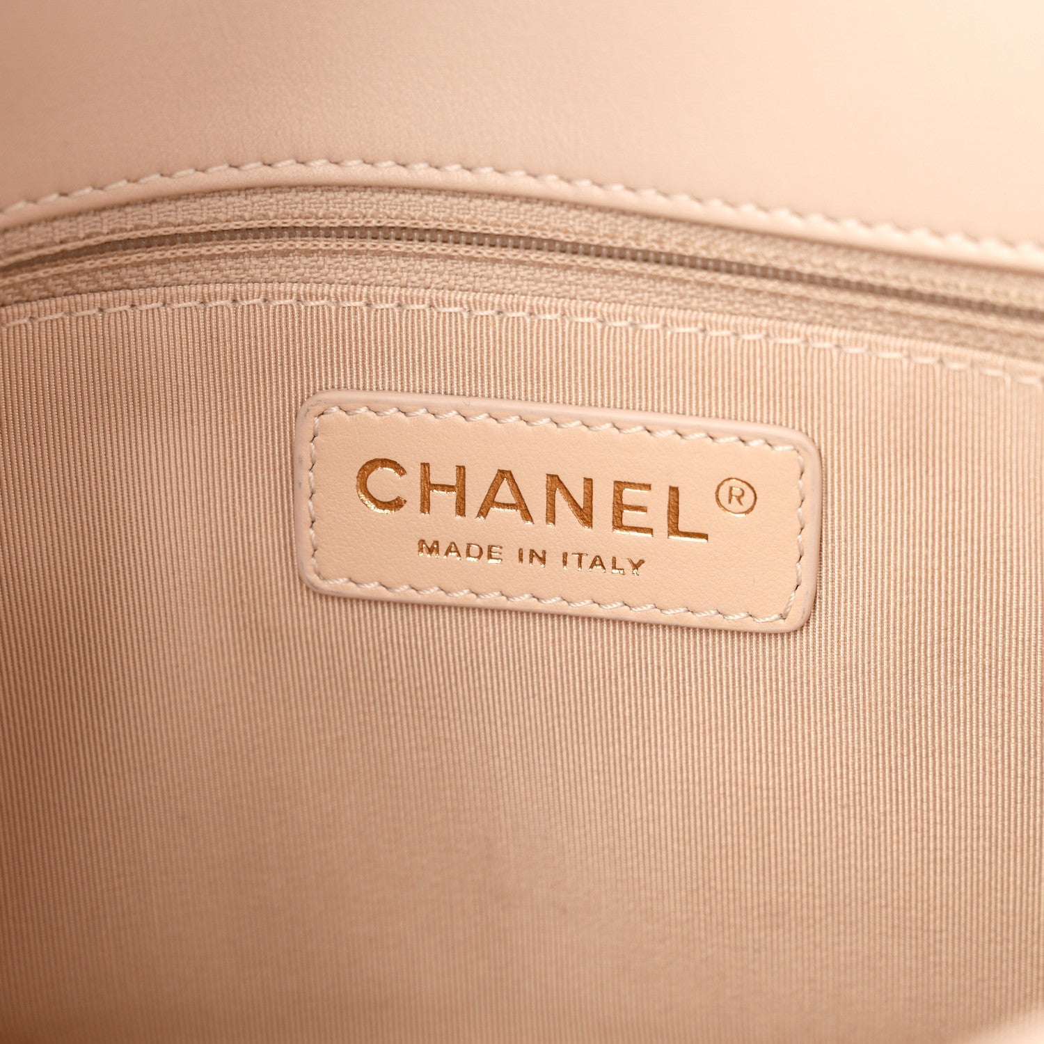 Calfskin Stitched Medium Covered CC Flap Bag Beige