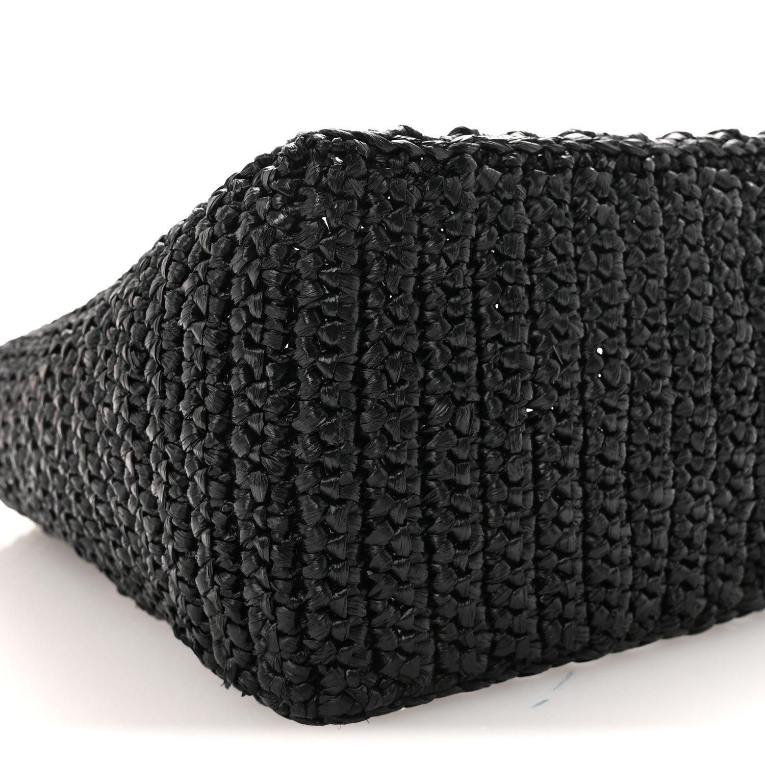 Yarn Raffia Effect Crochet Logo Embroidered Small Tote Bag Black