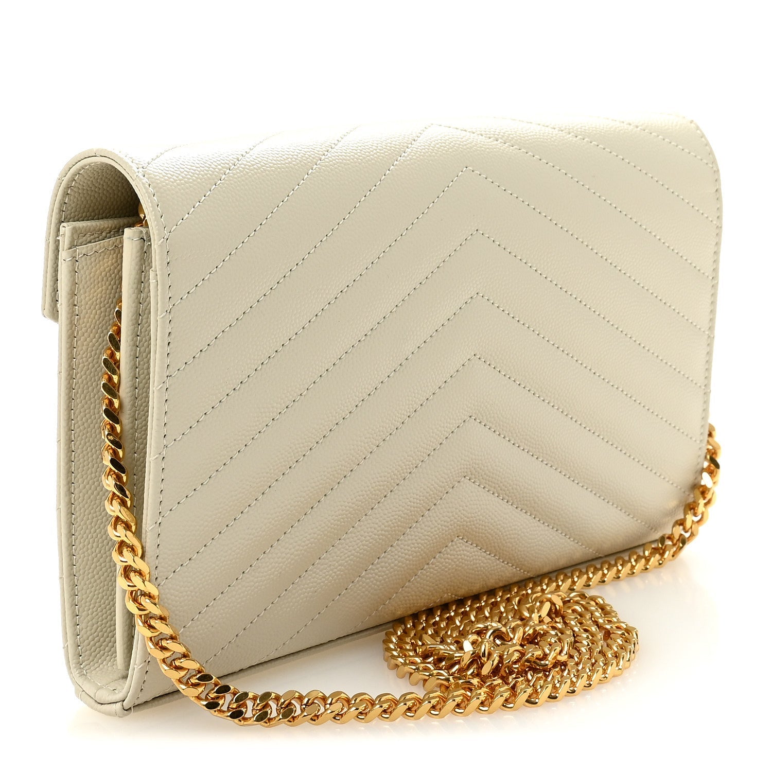 Grain De Poudre Matelasse Chevron Monogram Chain Wallet Crema Soft