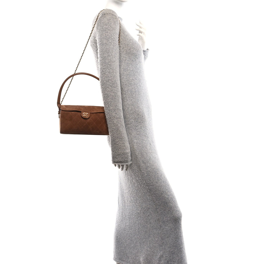 Suede Quilted Turn Around Clutch With Chain Camel