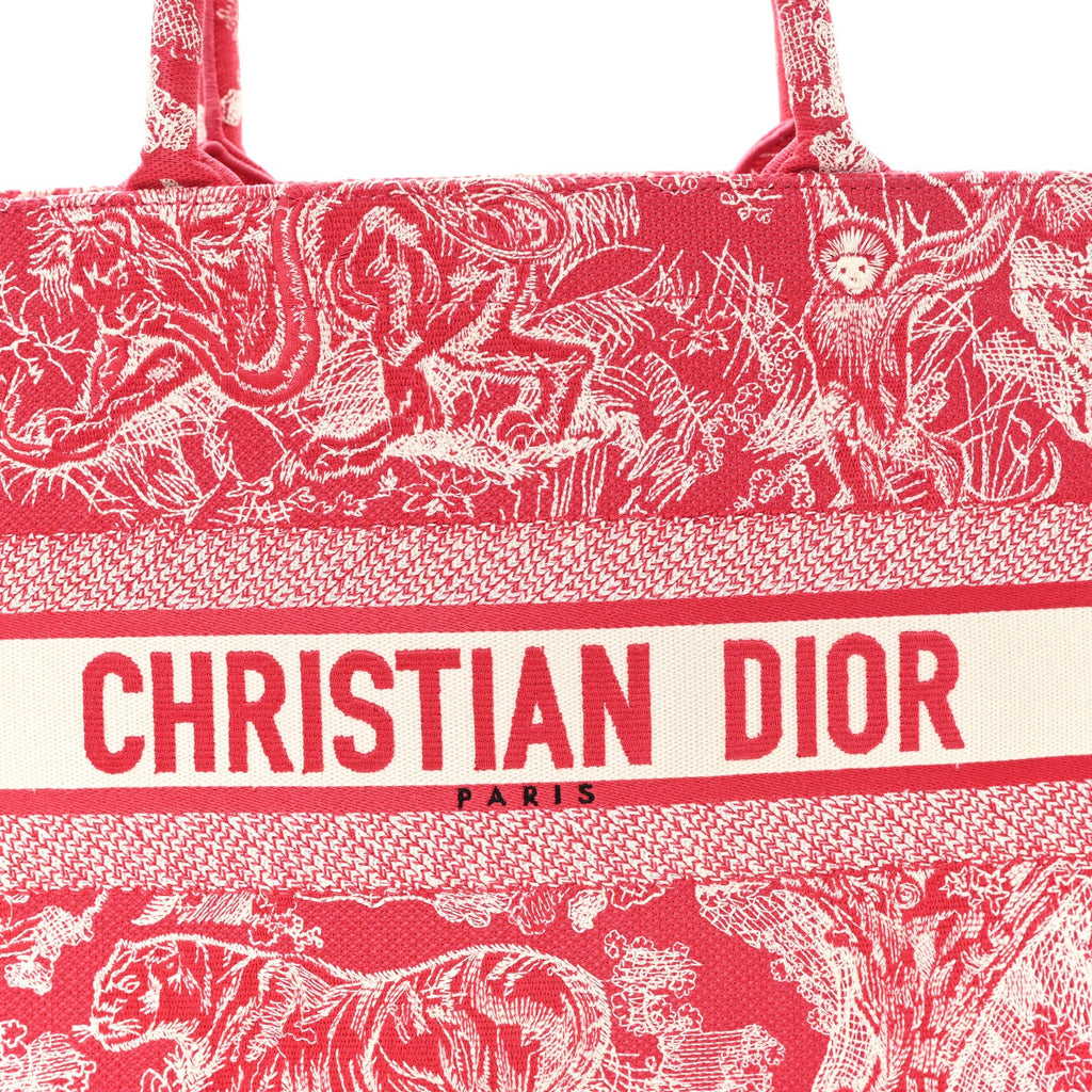 Canvas Embroidered Medium Dioriviera Toile De Jouy Book Tote Raspberry