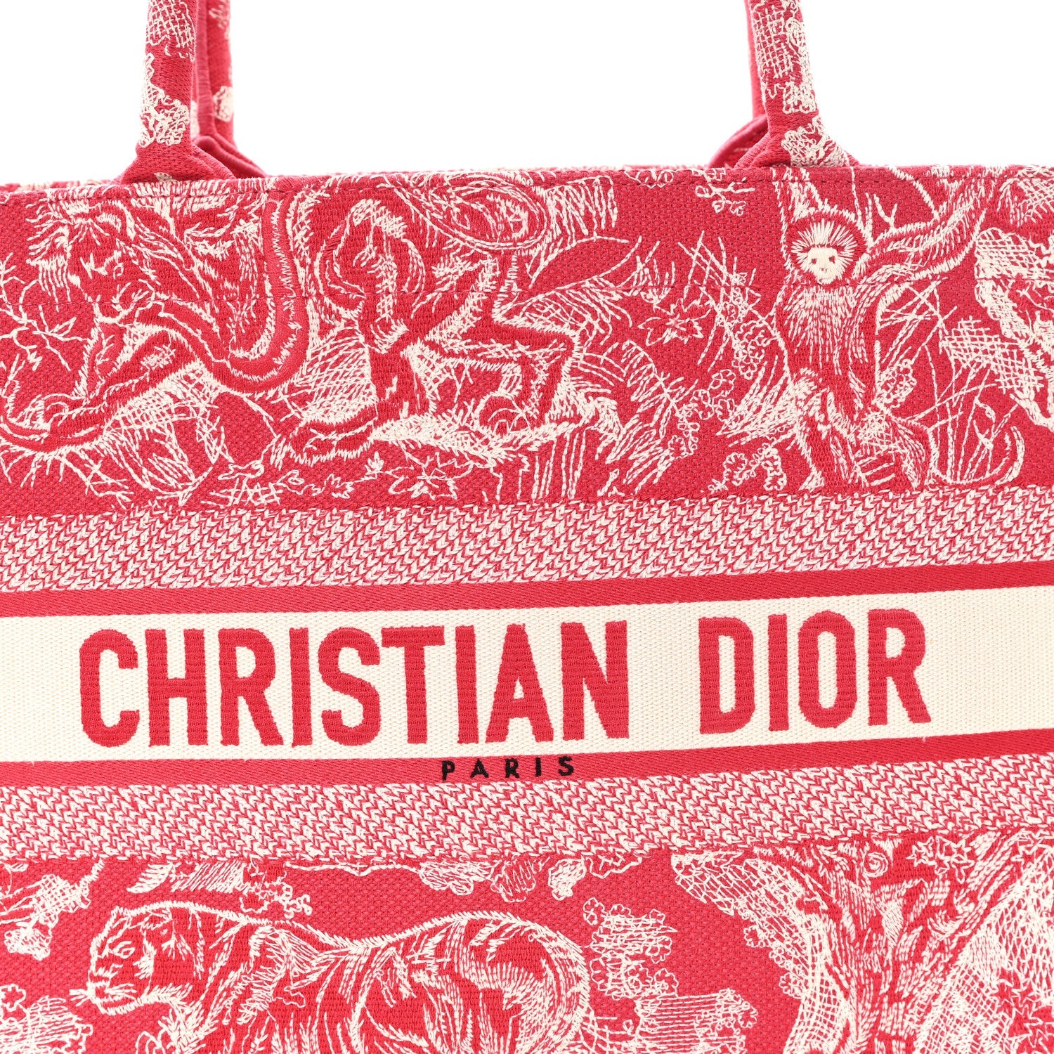 Canvas Embroidered Medium Dioriviera Toile De Jouy Book Tote Raspberry