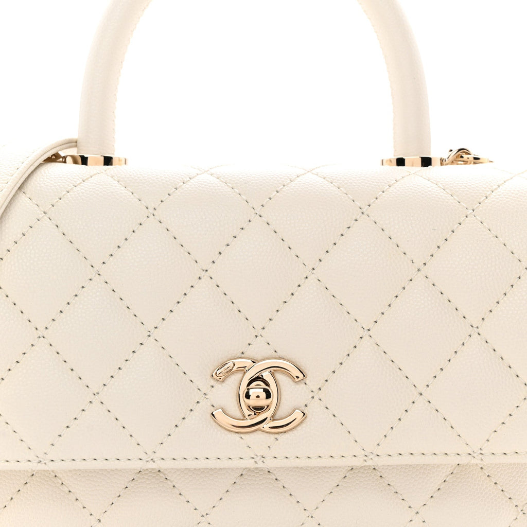 Caviar Quilted Mini Coco Handle Flap White