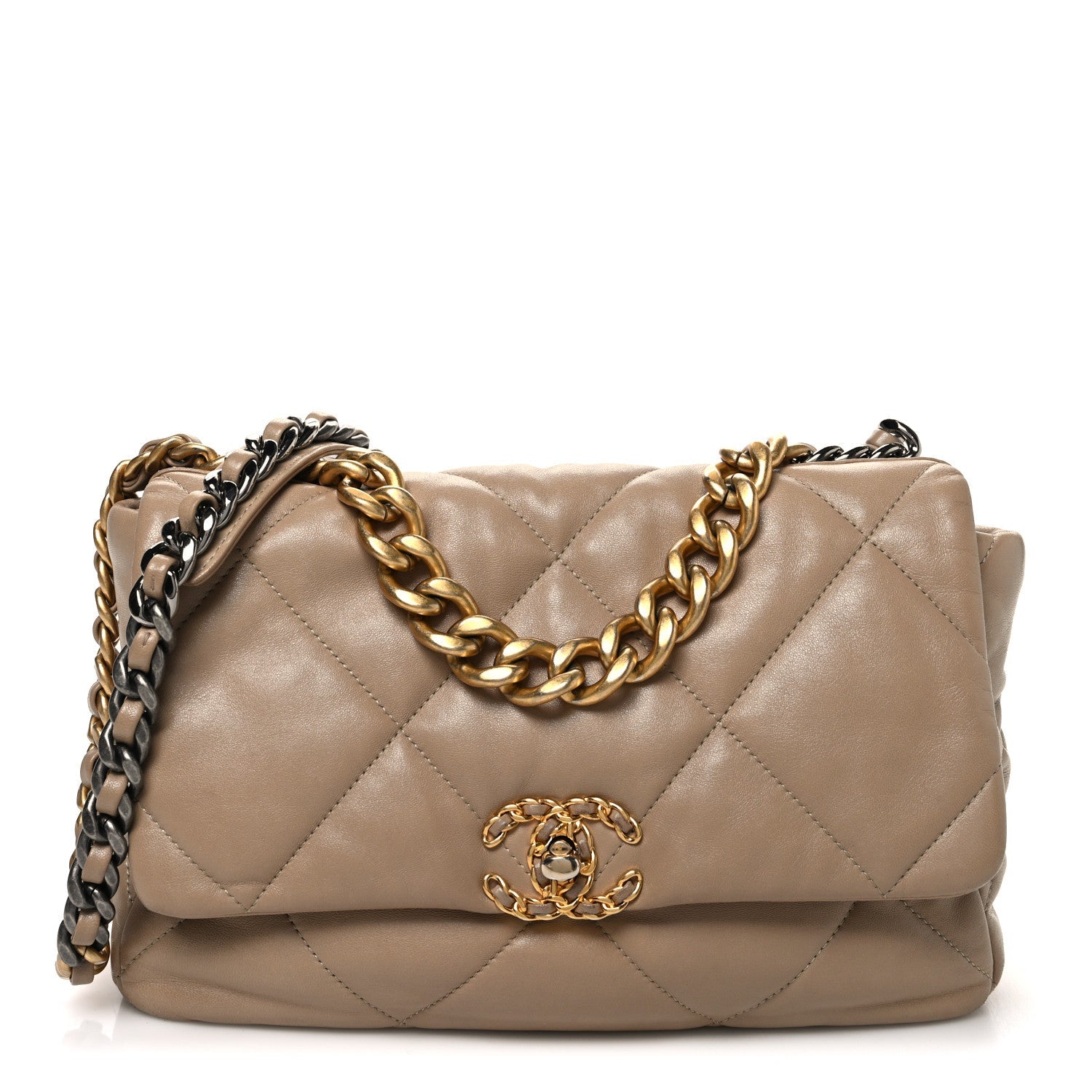 Lambskin Quilted Large Chanel 19 Flap Beige