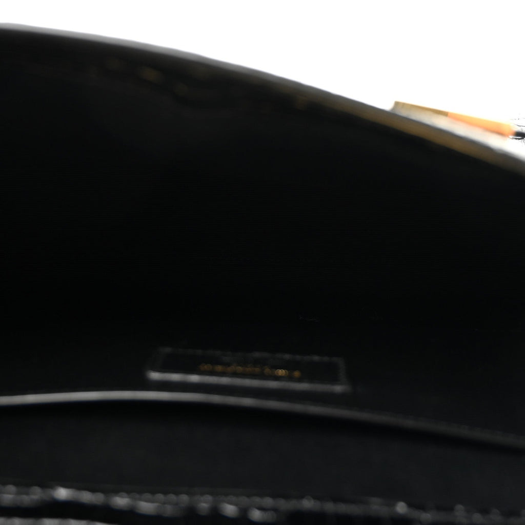 Shiny Calfskin Crocodile Embossed Manhattan Baguette Black