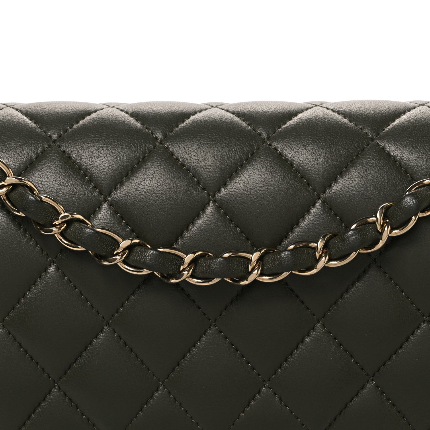 Lambskin Quilted Medium Double Flap Khaki