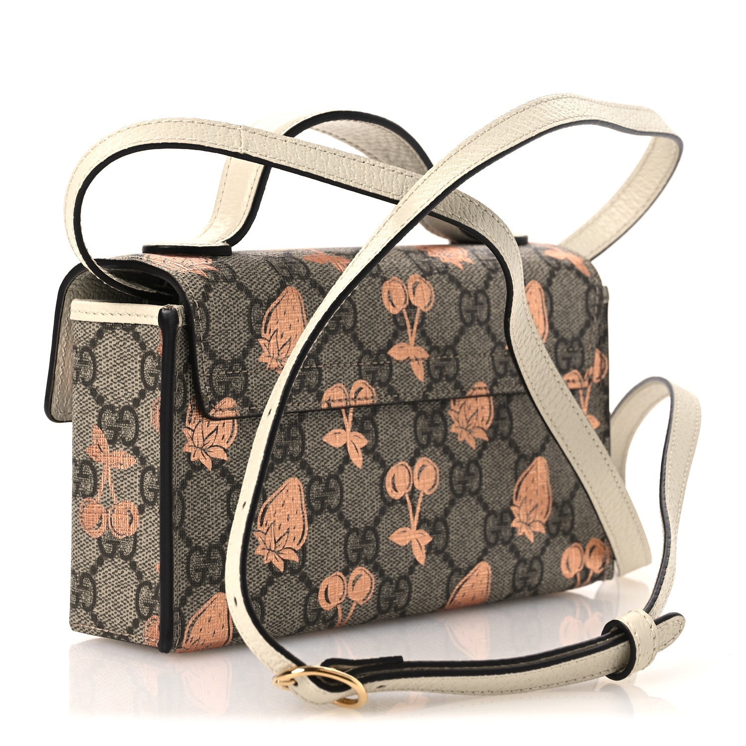 GG Supreme Monogram Berry Textured Dollar Calfskin Mini Padlock Top Handle Shoulder Bag Beige Ebony Light Copper Mystic White