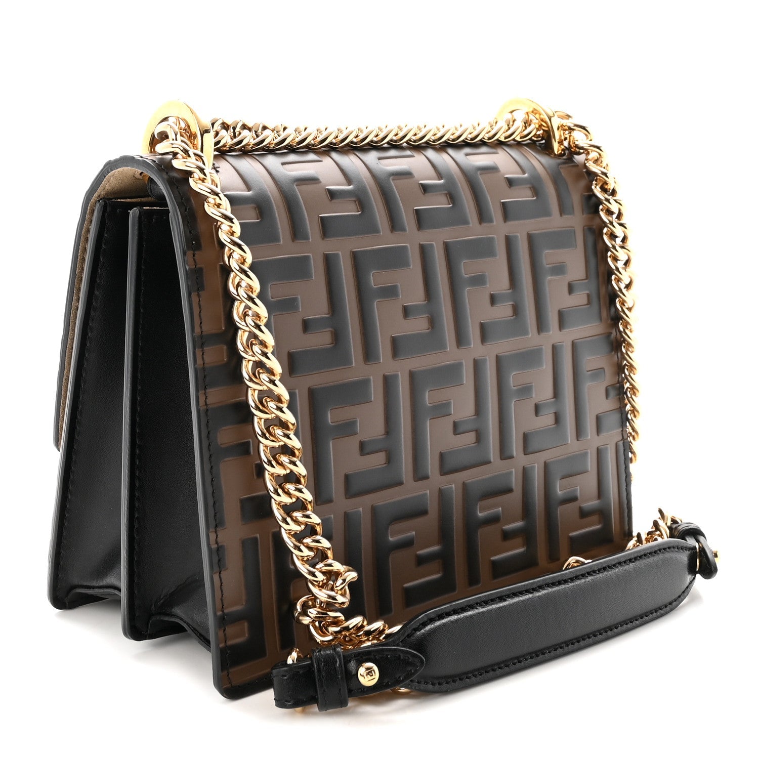Vitello Liberty Bi-Color FF 1974 Embossed Small Kan U Shoulder Bag Maya Black