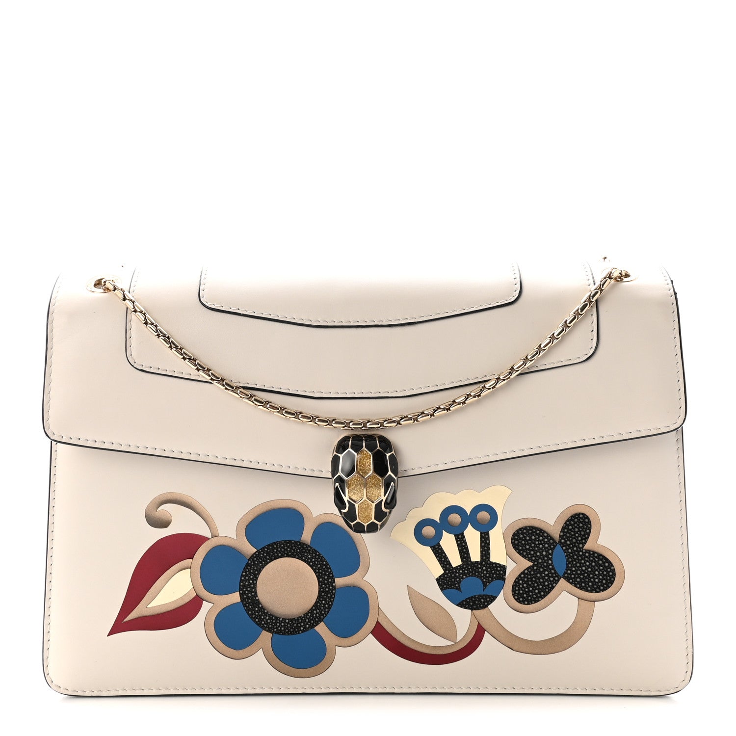 Calfskin Serpenti Forever Floral Crossbody Bag White Agate Multicolor