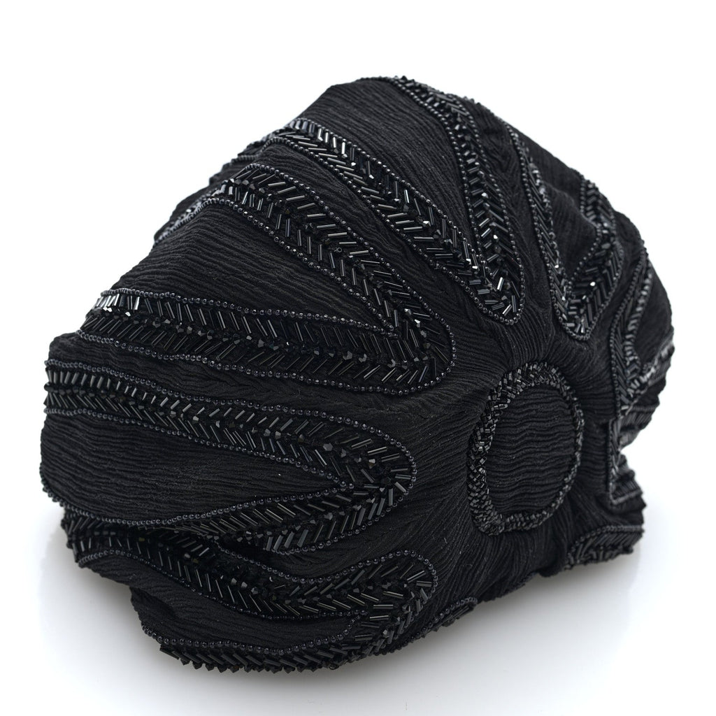 Chiffon Silk Crepe Beaded Pochon Broderie Bag Black