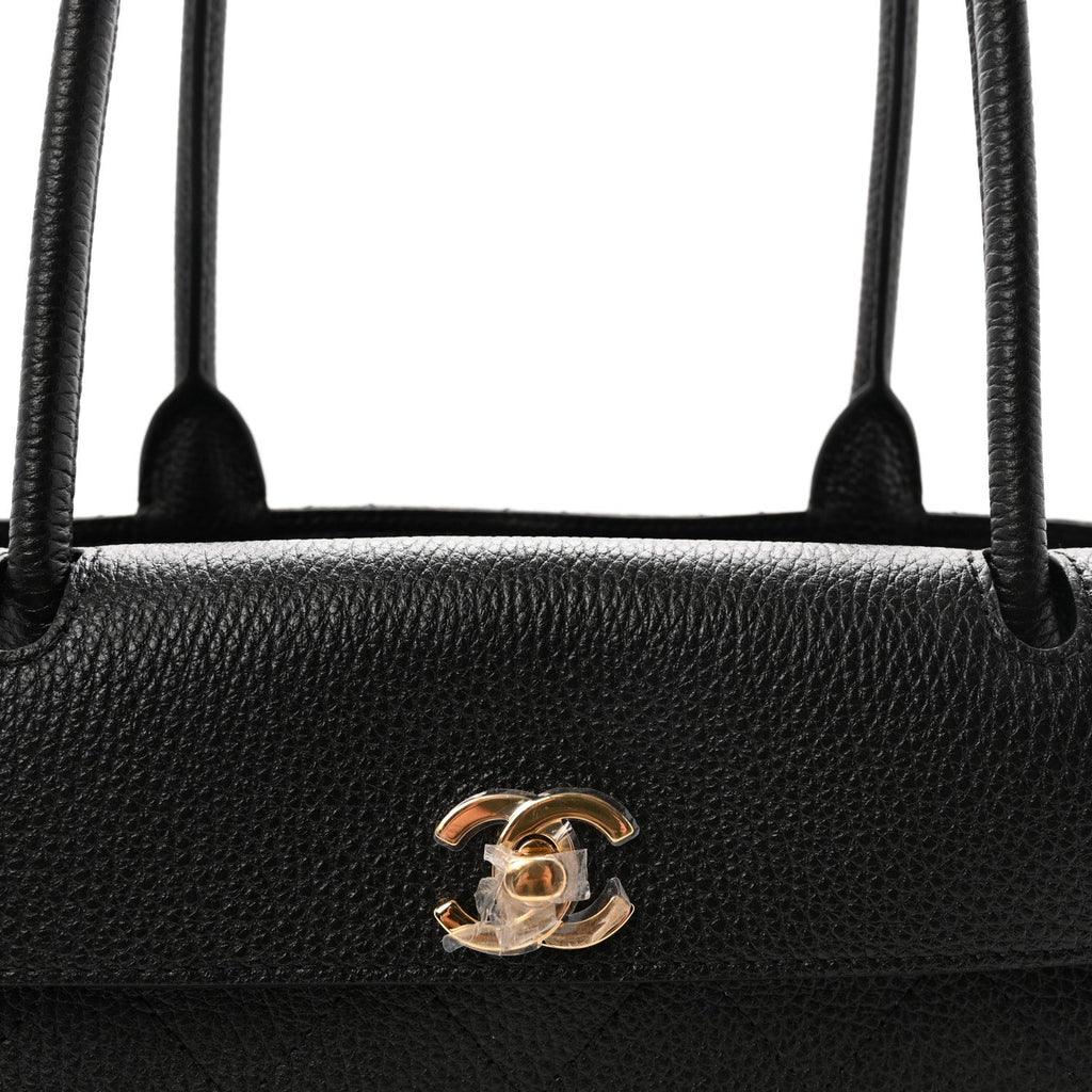 Grained Calfskin Stitched Urban Essentials Small Shopping Bag Black