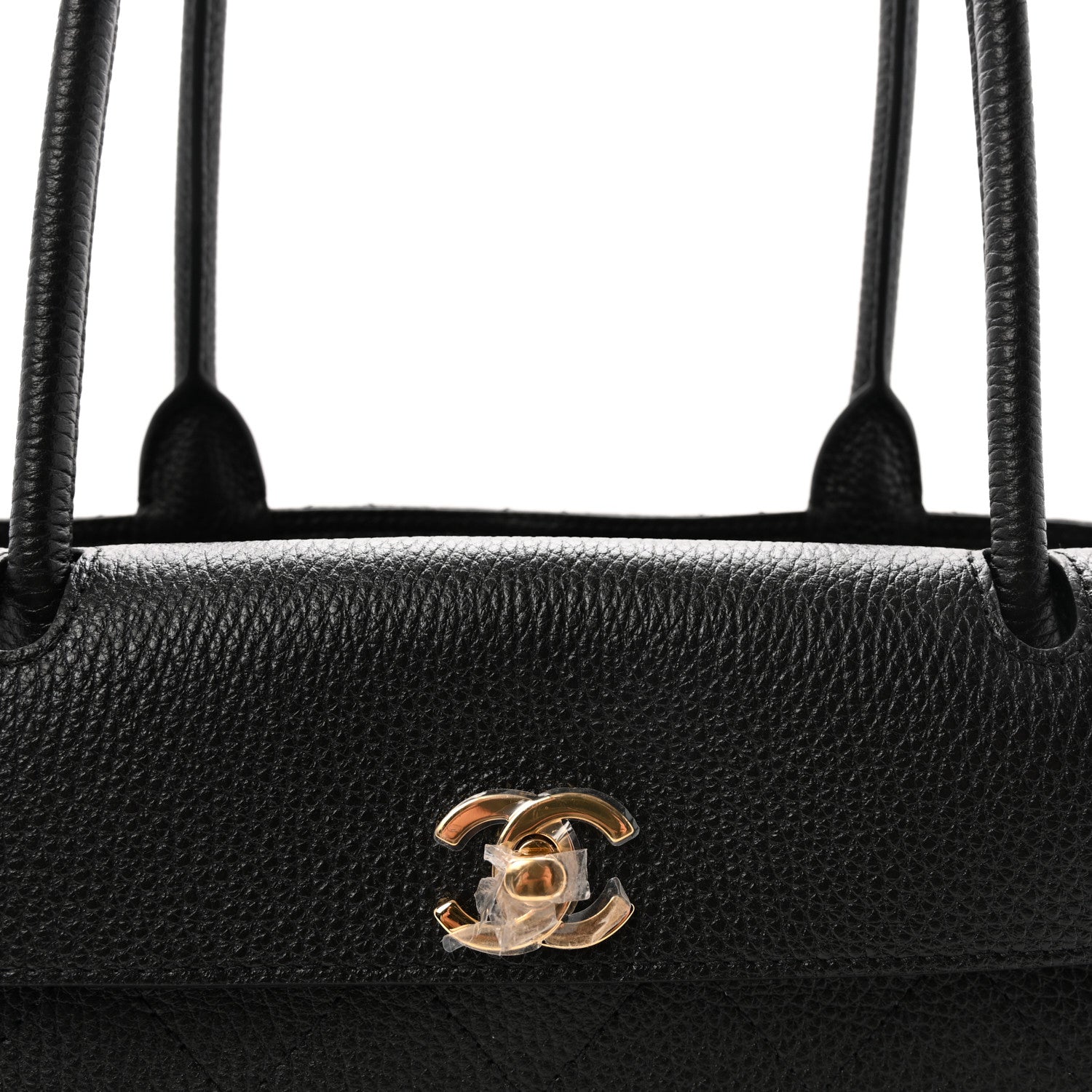 Grained Calfskin Stitched Urban Essentials Small Shopping Bag Black