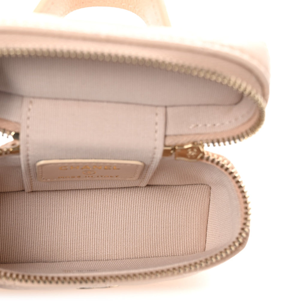 Caviar Quilted Mini Bag Charm With Chain Light Beige