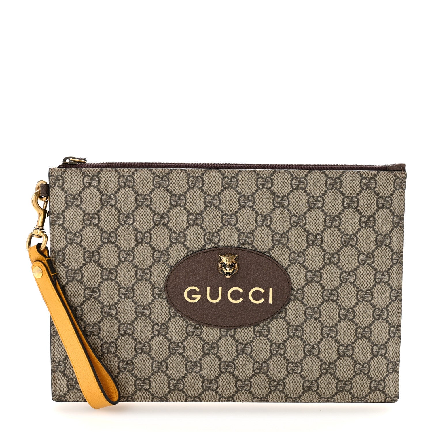 GG Supreme Monogram Neo Vintage Zip Wristlet Pouch Beige New Acero Crop