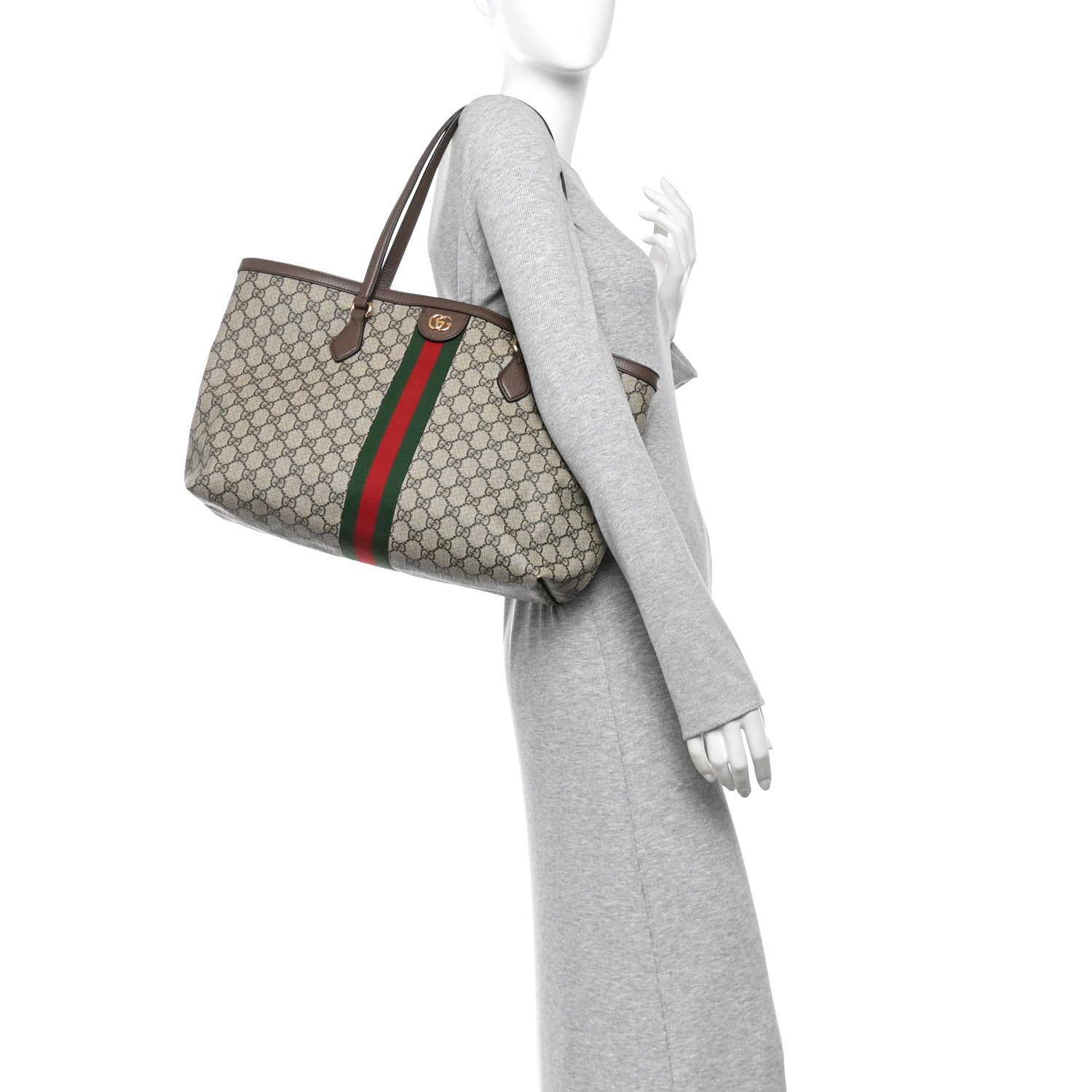GG Supreme Monogram Medium Ophidia Shopping Tote Brown