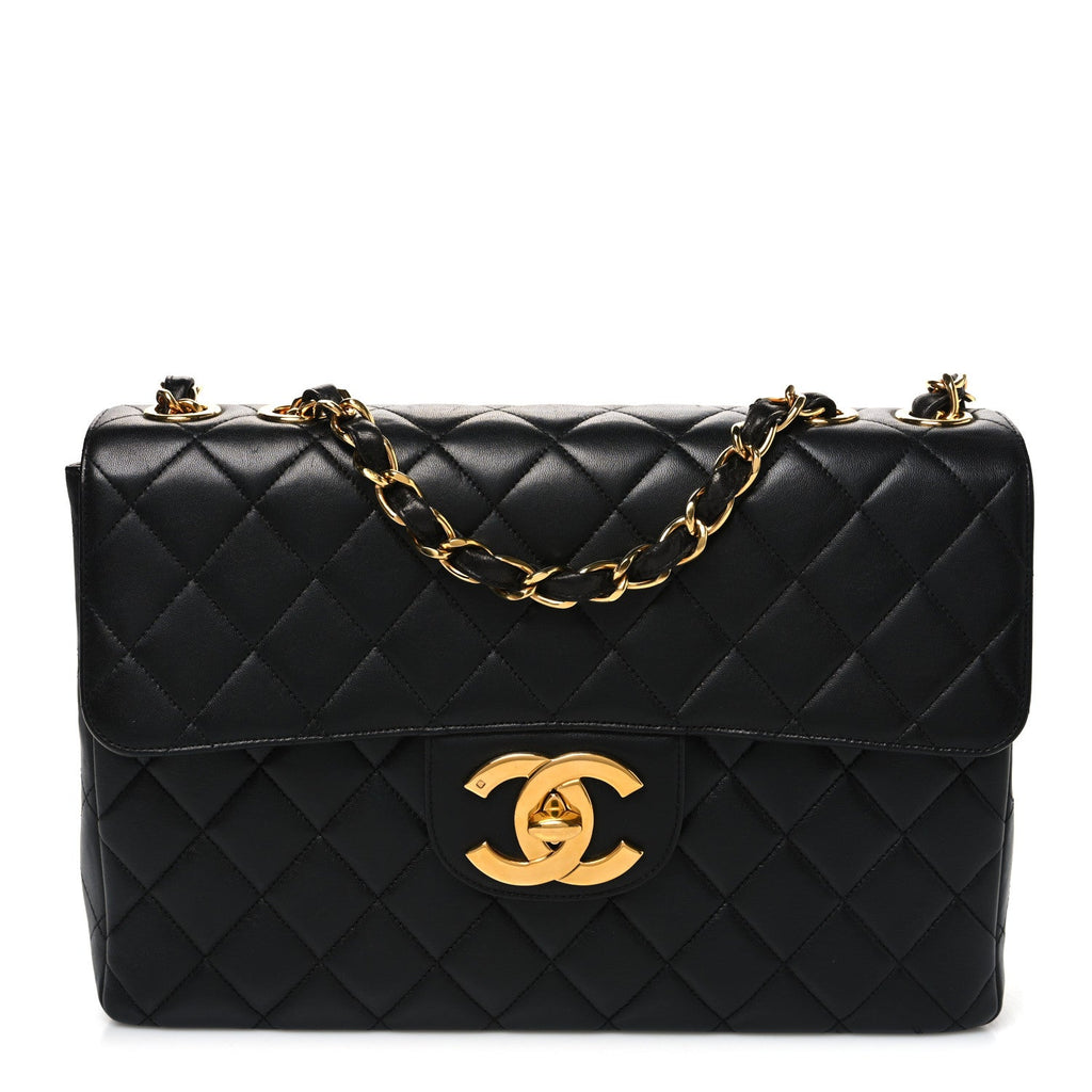 Lambskin Quilted XL Jumbo Single Flap Black