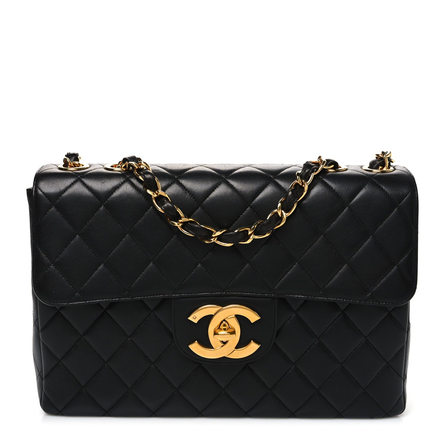Lambskin Quilted XL Jumbo Single Flap Black