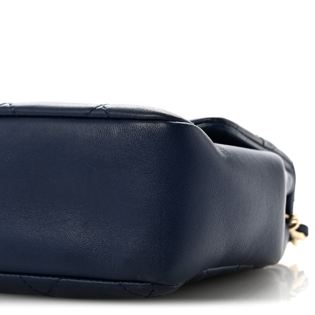 Lambskin Quilted Resin Bi-Color Chain Flap Bag Navy