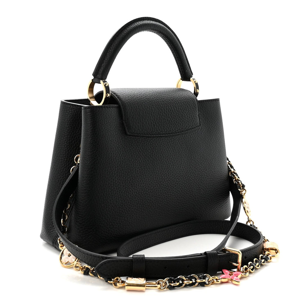 Taurillon Enamel Flower Padlock Chain Capucines BB Black