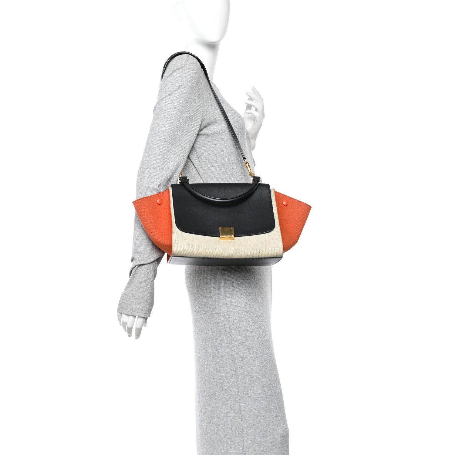 Smooth Calfskin Linen Small Tri-Color Trapeze Orange