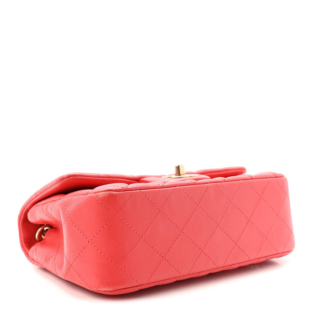 Lambskin Quilted Mini Rectangular Flap Red