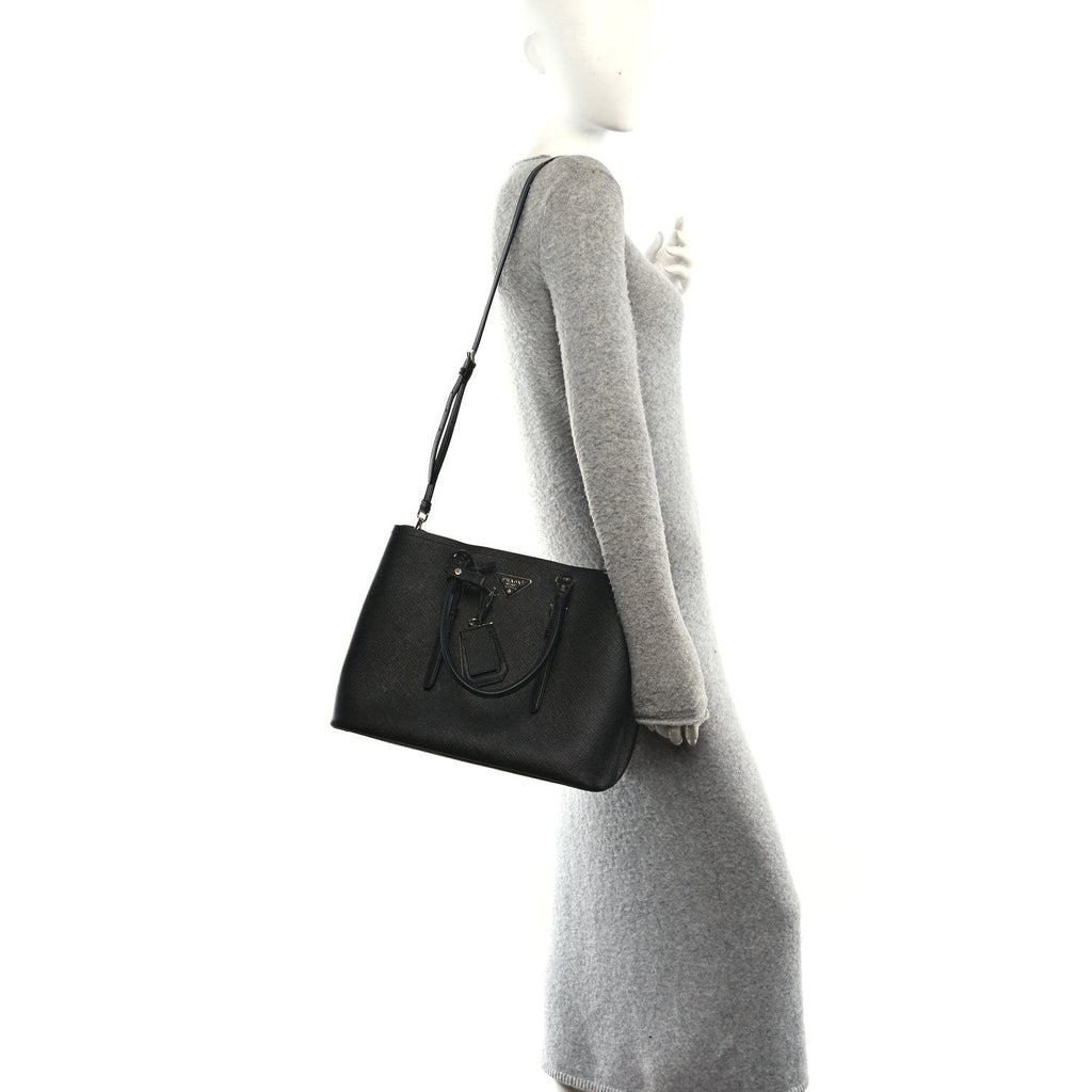 Saffiano Cuir Large Double Bag Black Fuoco