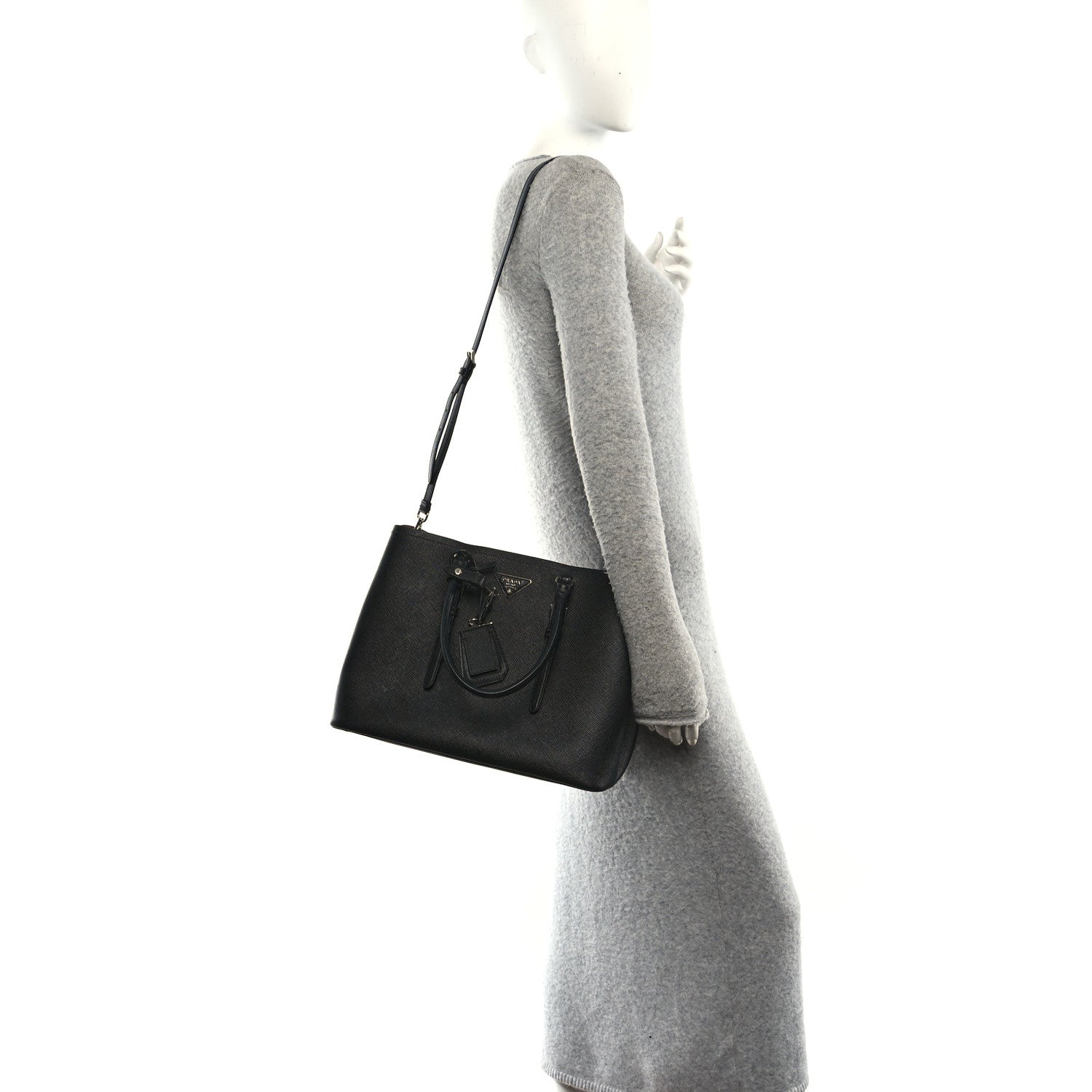 Saffiano Cuir Large Double Bag Black Fuoco