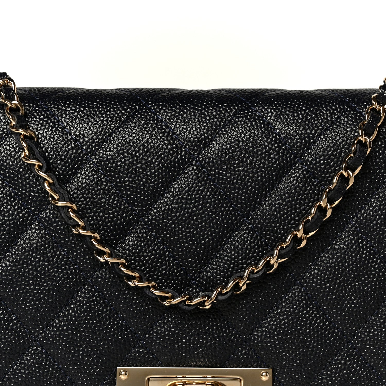 Caviar Quilted Golden Class Wallet On Chain WOC Navy