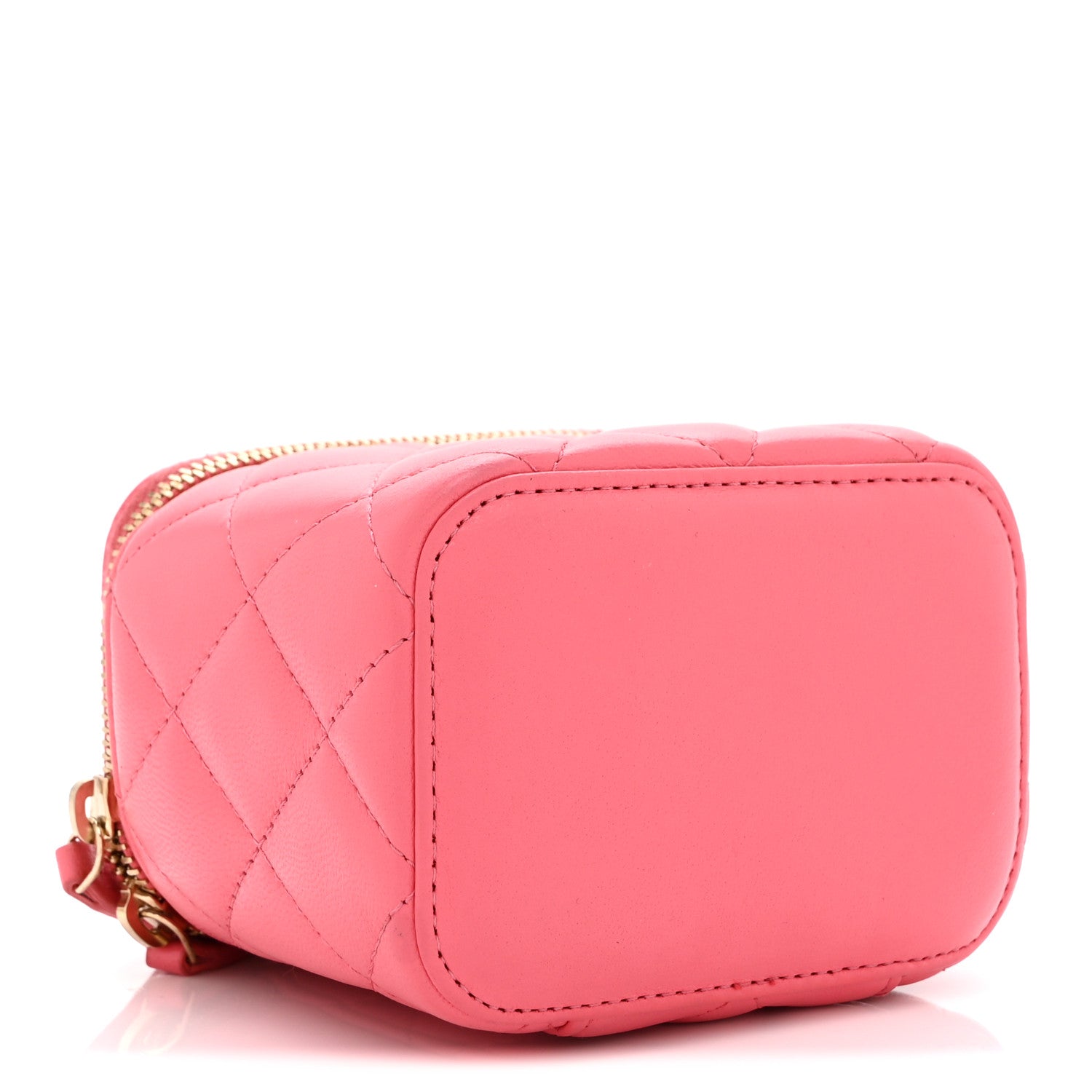 Lambskin Quilted Mini Vanity Case With Chain Pink