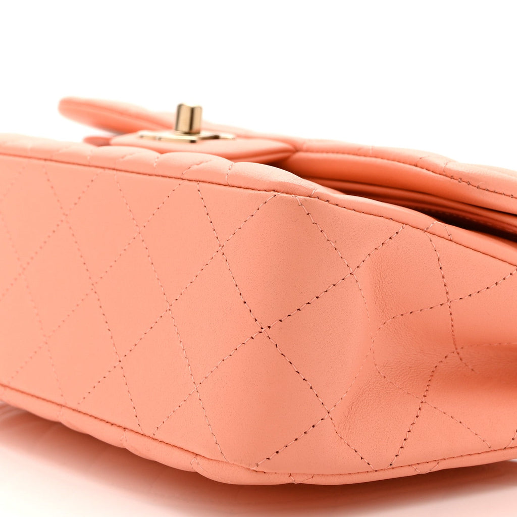 Lambskin Quilted Small Double Flap Light Orange