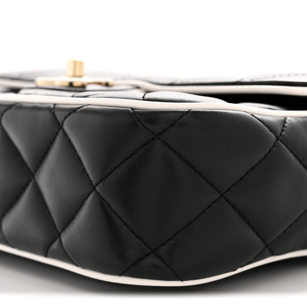 Lambskin Quilted Resin Graphic Frame Flap Bag Black White