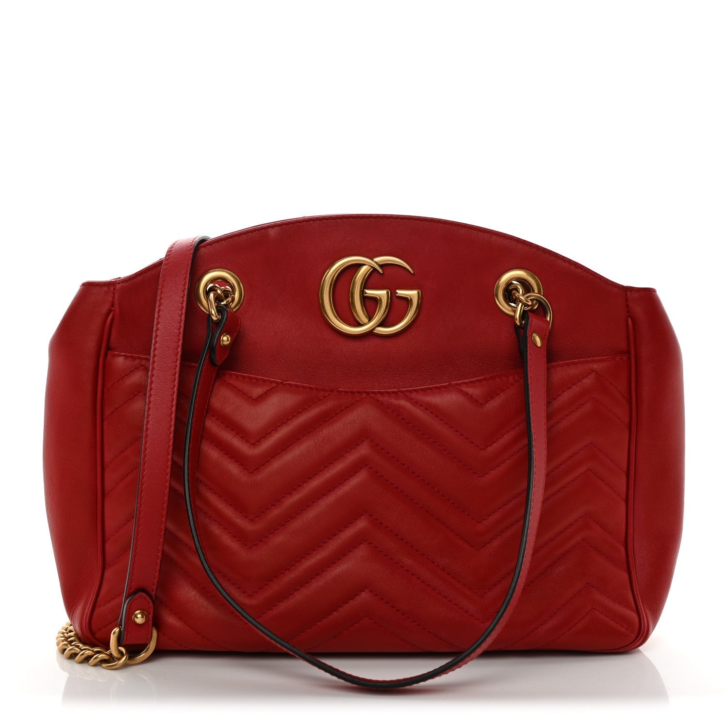 Calfskin Matelasse Medium GG Marmont Open Top Shoulder Bag Hibiscus Red