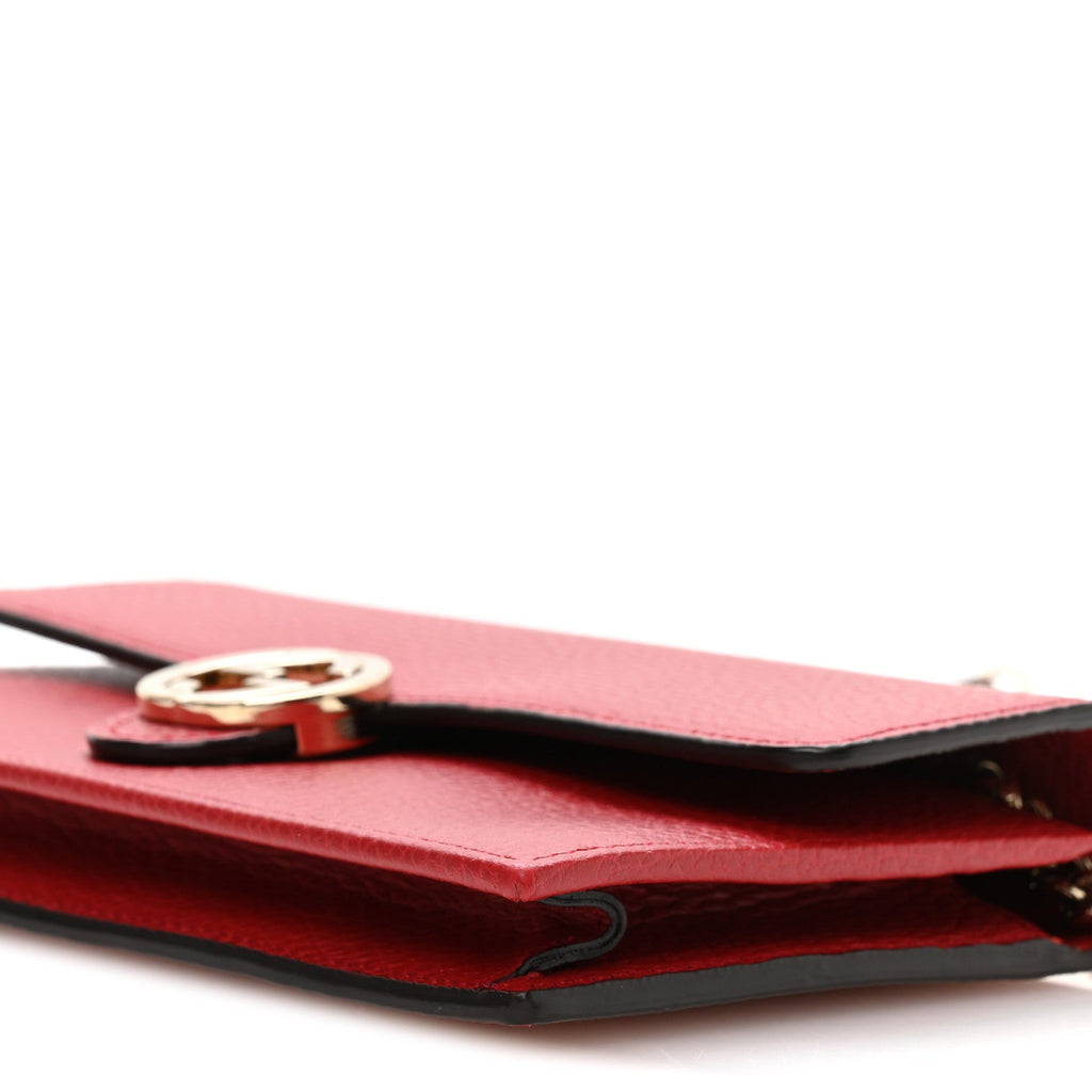 Dollar Calfskin Interlocking G Chain Wallet Red