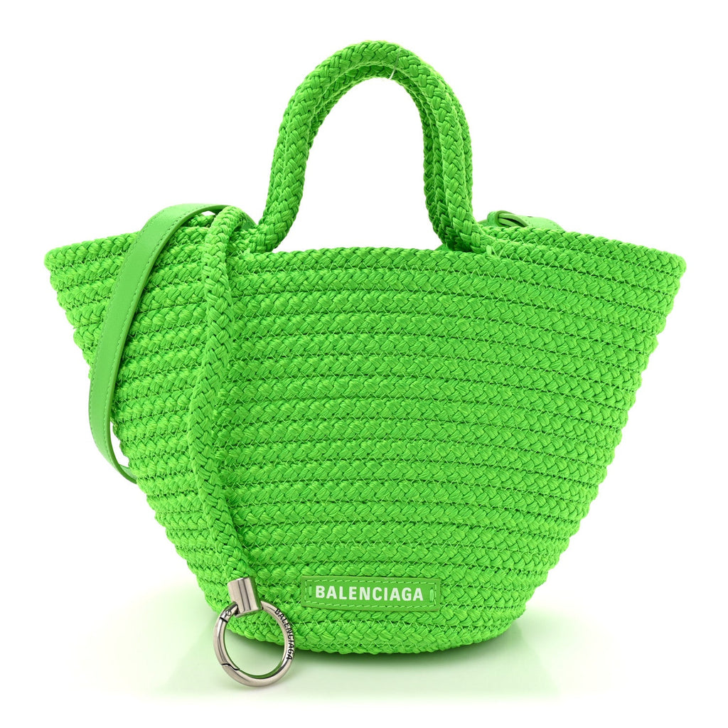 Nylon Lambskin Woven Small Ibiza Basket With Strap Green