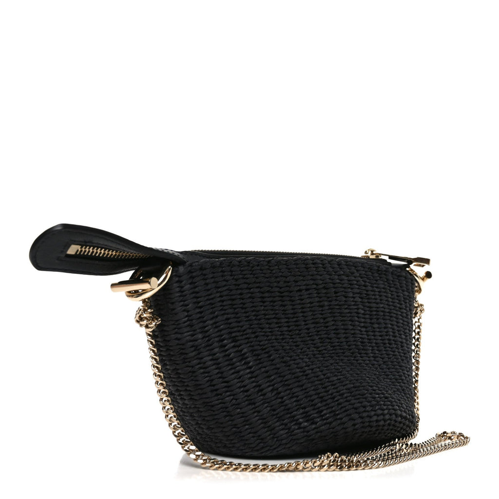 X MIFUKO Raffia Calfskin Mini Chain Basket Black